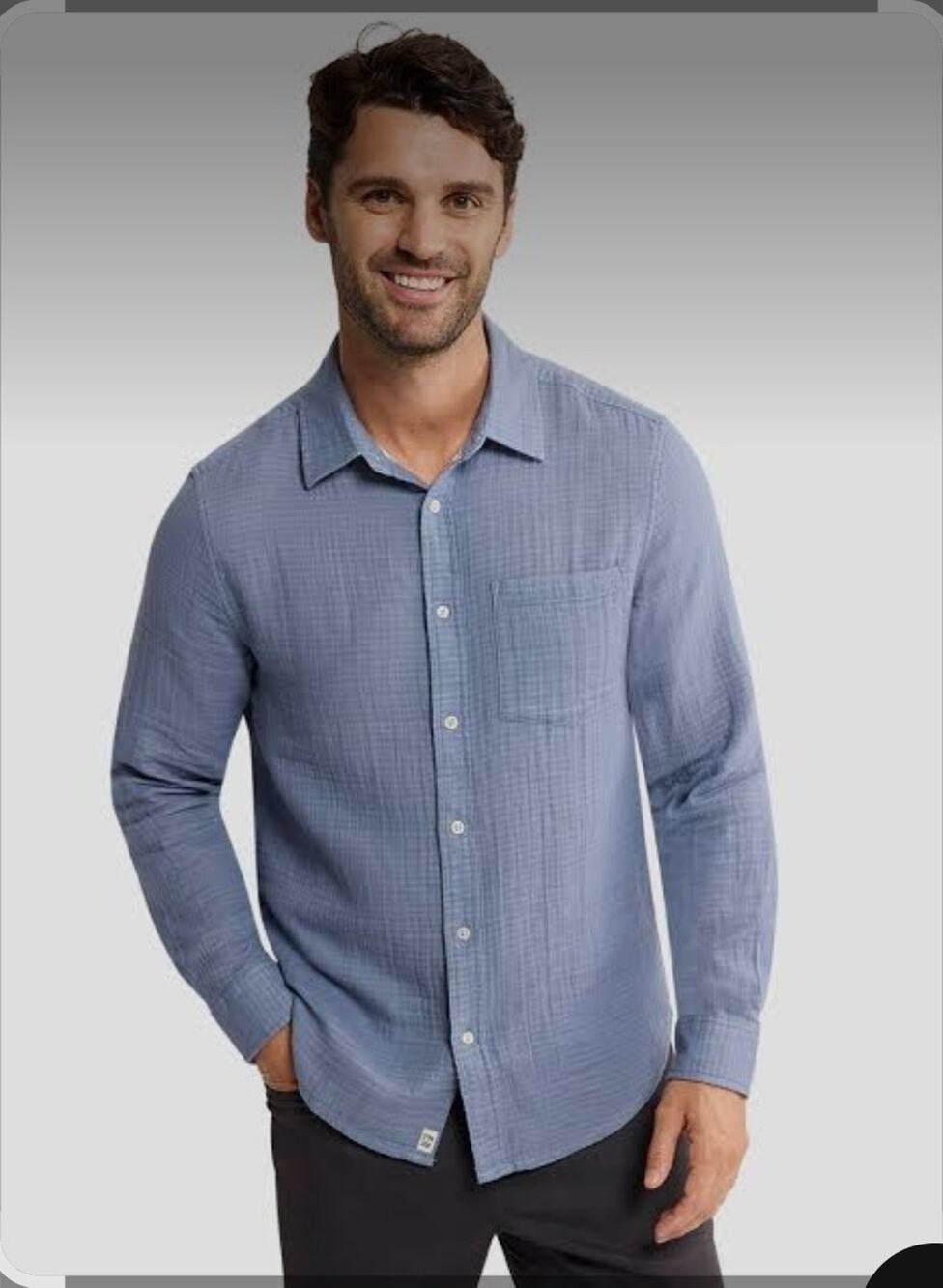 NEW! Fair Harbor Oceanfront Button Up Long-Sleeve Vintage Wash Blue Shirt Mens S